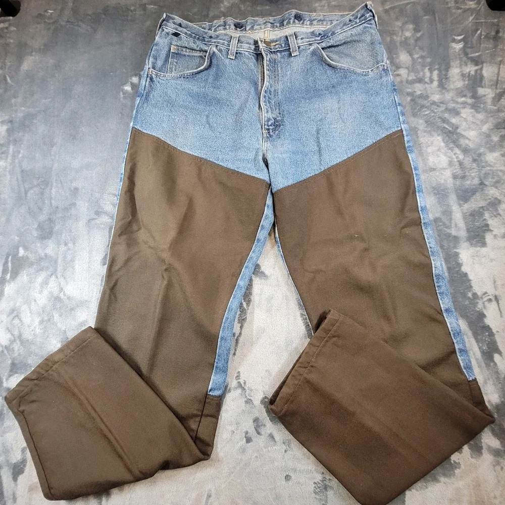 Wrangler Rugged Wear Men Upland Jeans 38x34 Brown Nylon Brush Guard 33104AN